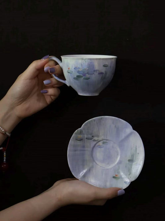 Hand-Painted Water Lilies Cup & Saucer - Classic Round Cup – Violet
