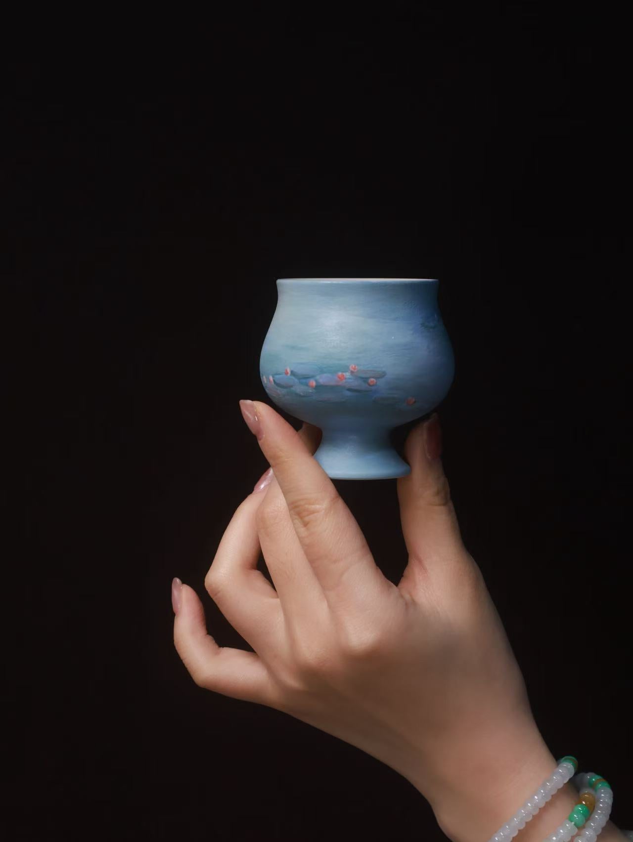 Hand-Painted Ceramic Sake Cup -  Monet Water Lilies